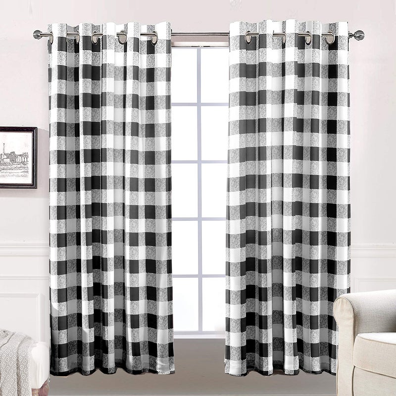 DriftAway Buffalo Plaid Check Curtains Black and White Buffalo Checkered Blackout Window Curtains for Farmhouse Country Style Bedroom Dining Room Darkening Thermal Curtains 2 Panels Set 63 Inch Long - Image 1